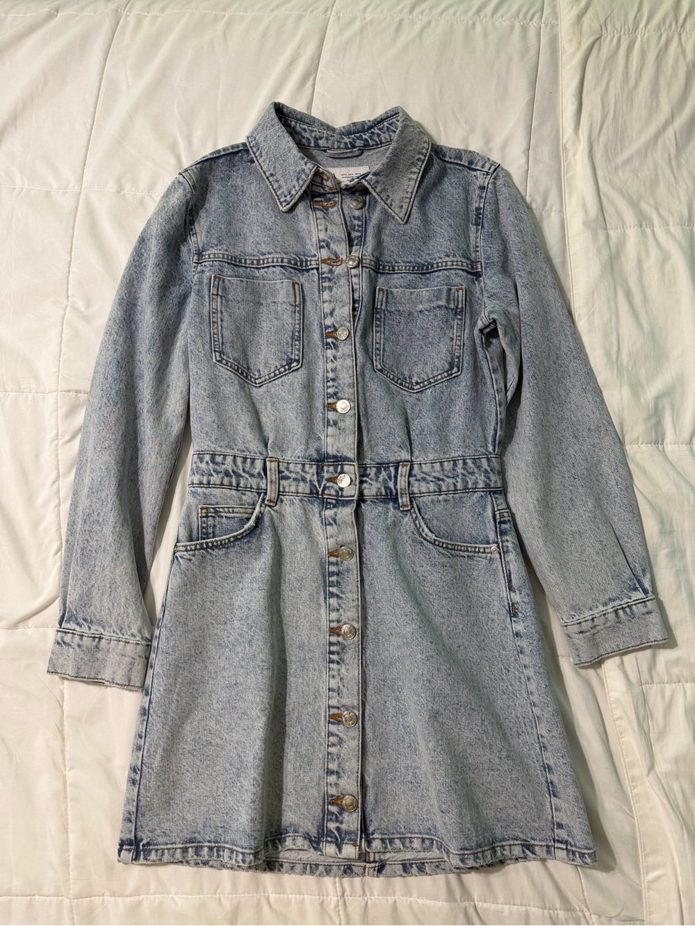 Zara Light Wash Denim Shirt Dress | Button Front | Size Small